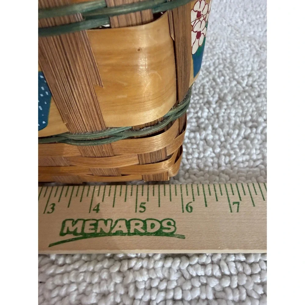 Vintage Hand Painted Woven Wood Basket Country Garden Watering Can Decor‎